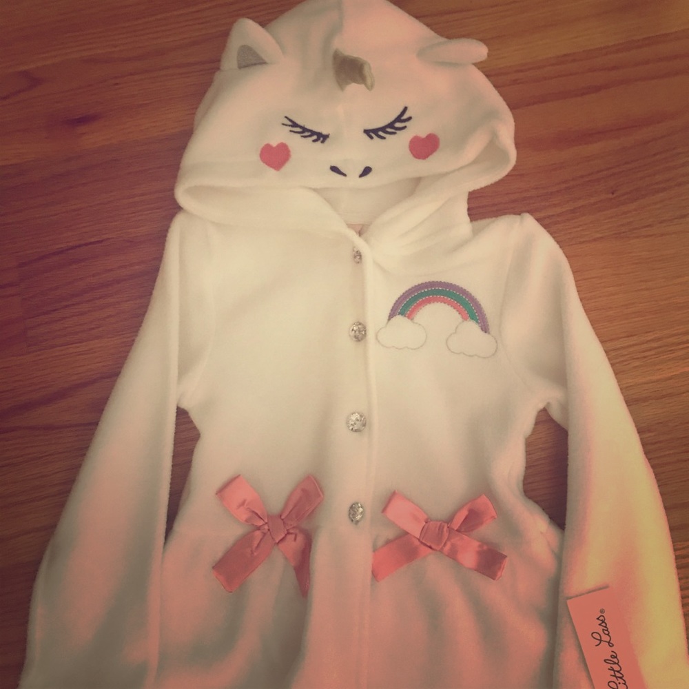White unicorn fleece jacket with unicorn hood